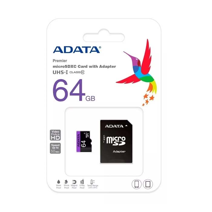 Tarjeta De Memoria Adata Ausdx64guicl10-ra1 Premier Con Adaptador Sd 64gb