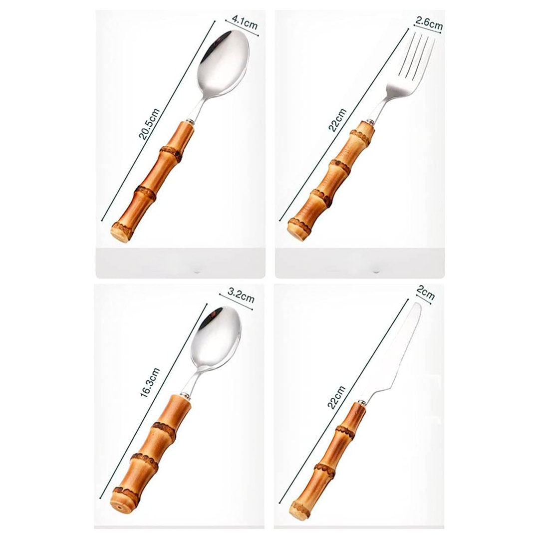 Juego de Cubiertos con Mango de Bambú  con Caja Organizadora