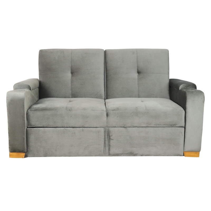 Sofá Love Seat Cama Reclinable Tres Posiciones Patas de Madera Terciopelo Gris