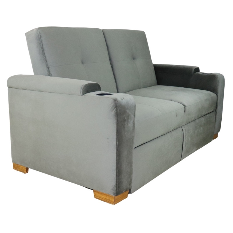 Sofá Love Seat Cama Reclinable Tres Posiciones Patas de Madera Terciopelo Gris