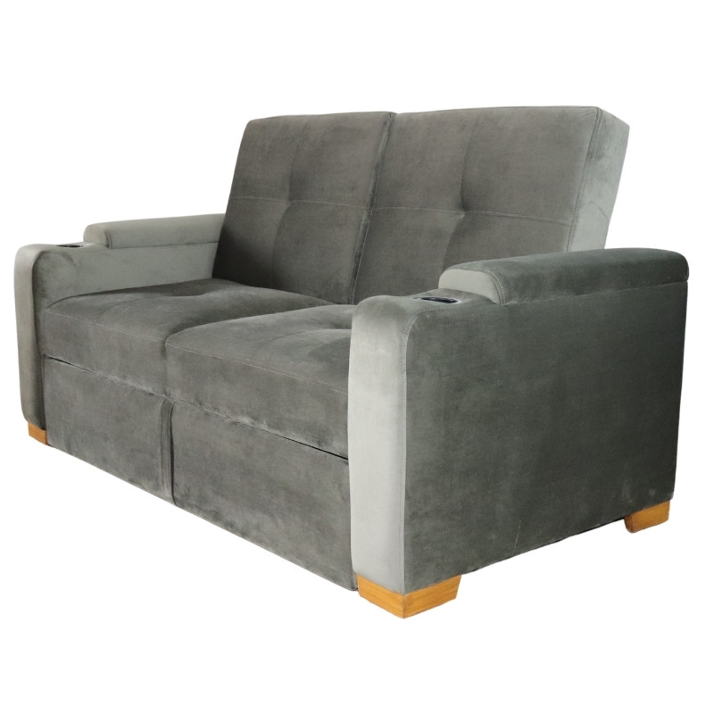 Sofá Love Seat Cama Reclinable Tres Posiciones Patas de Madera Terciopelo Gris