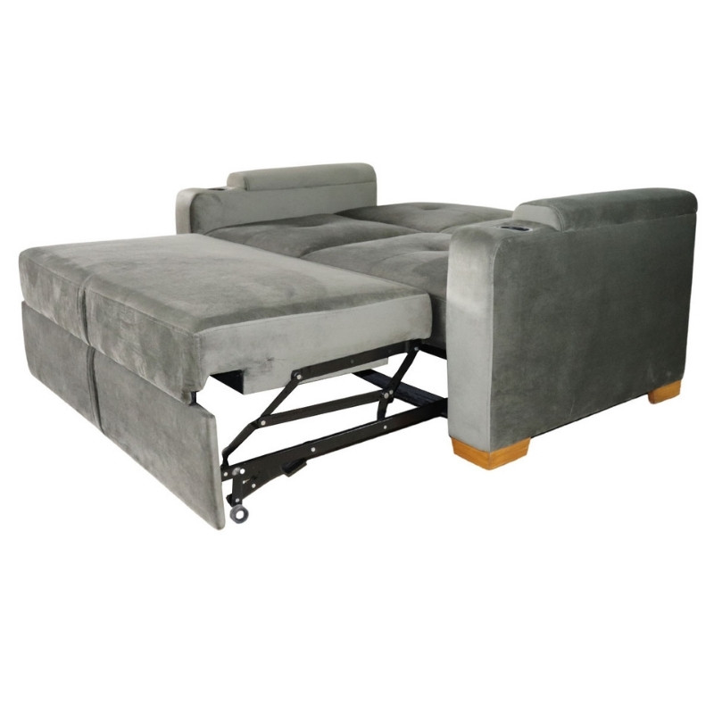 Sofá Love Seat Cama Reclinable Tres Posiciones Patas de Madera Terciopelo Gris