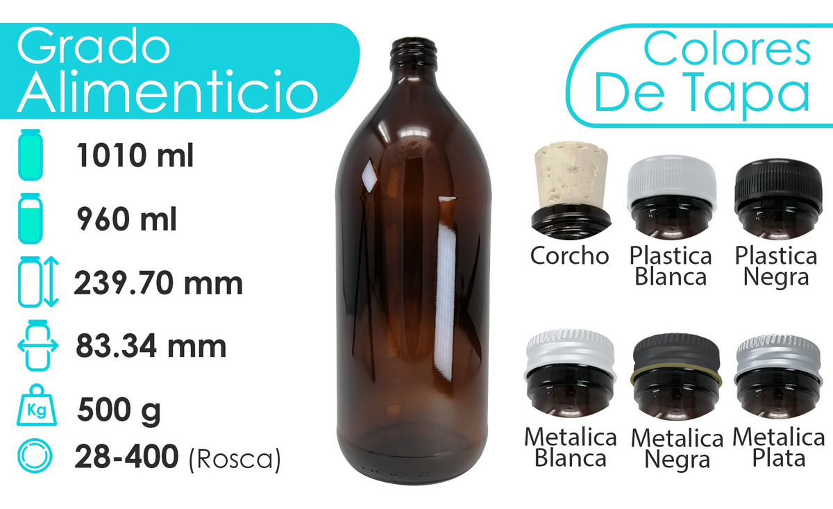 Frasco Botella De Vidrio Ámbar 1 Litro