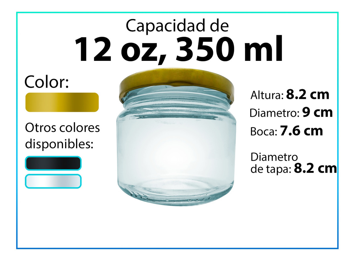Frasco De Vidrio 12 Oz 350 Ml 50 Pz Tapa Metálica