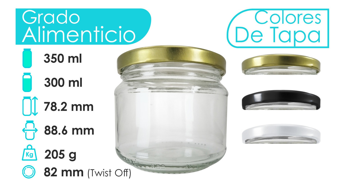 Frasco De Vidrio 12 Oz 350 Ml 50 Pz Tapa Metálica