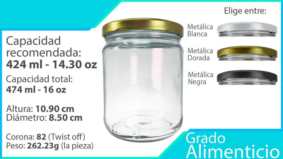 Frasco De Vidrio 16 Oz 470 Ml 12 Pz Recuerdos Dulceros Etc