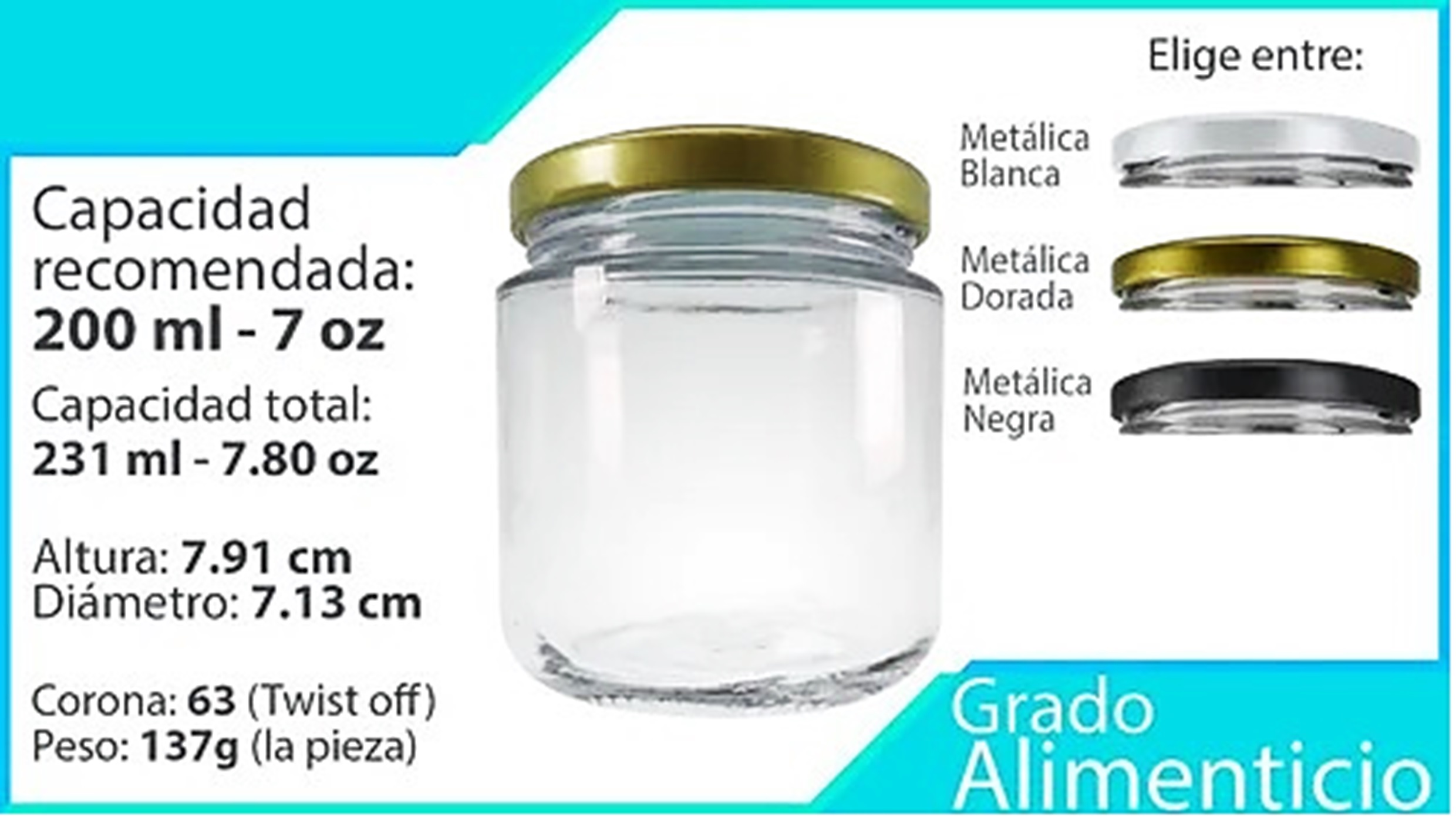 Frasco De Vidrio 200 Ml 7 Oz 48 Pz Tapa Blanca Recuerdos Etc
