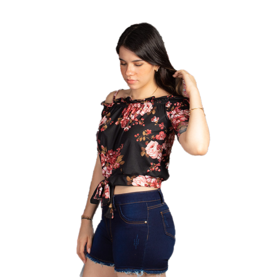 Blusa campesina brush con estampado de flores Unitalla