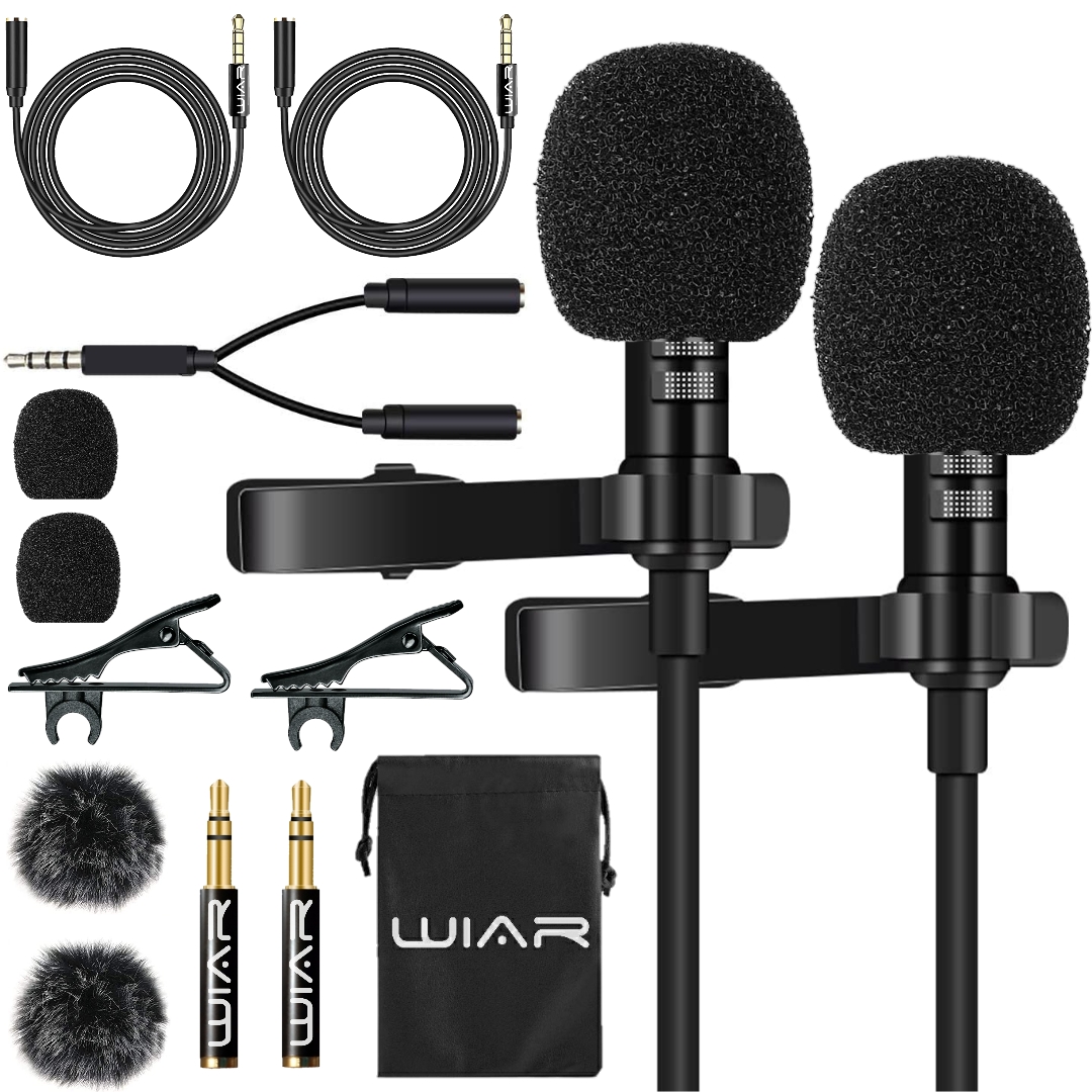 Micrófono para Entrevistas para Celular Solapa Lavalier Paquete de 2 Compatible con Cámaras iPhone Andorid Pc Universal