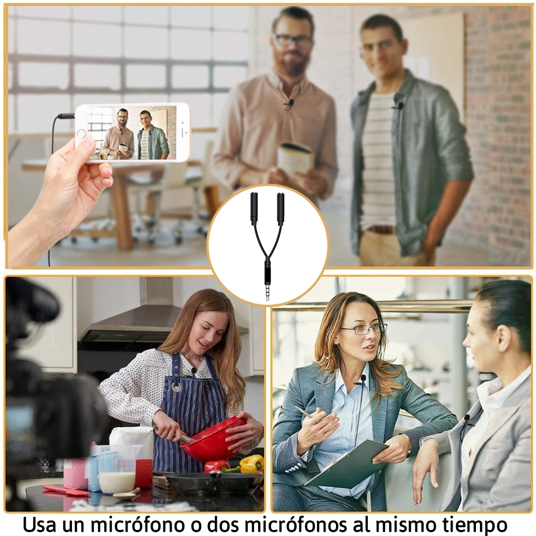 Micrófono para Entrevistas para Celular Solapa Lavalier Paquete de 2 Compatible con Cámaras iPhone Andorid Pc Universal