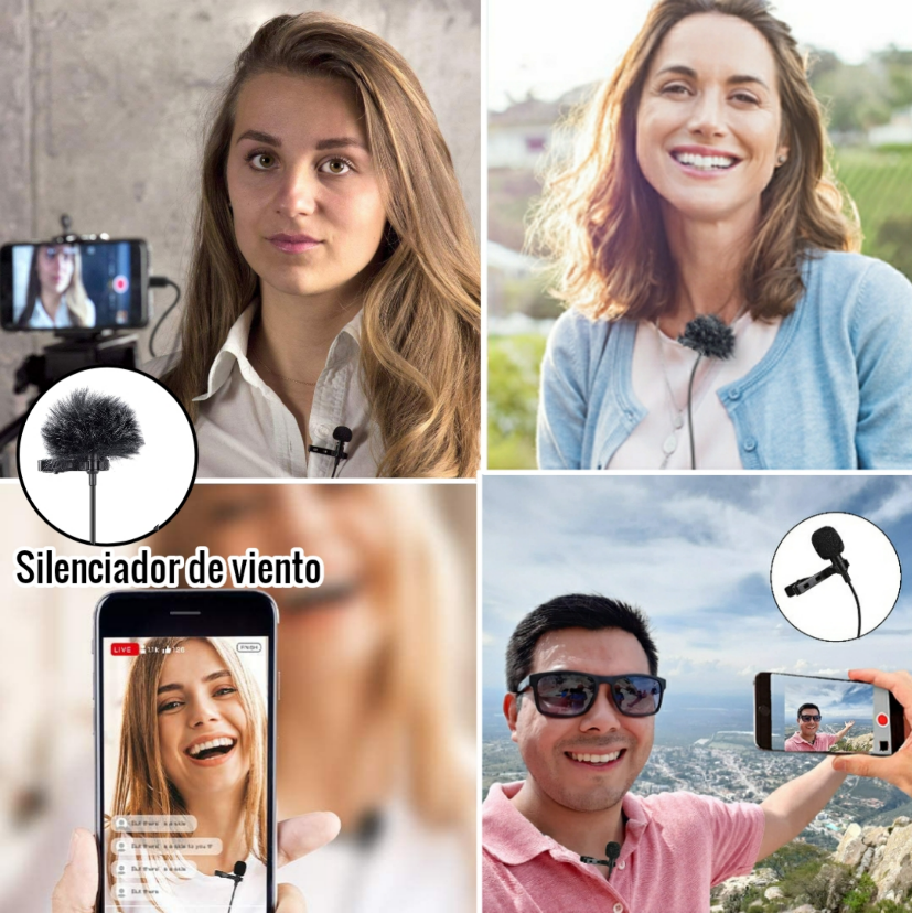 Micrófono para Entrevistas para Celular Solapa Lavalier Paquete de 2 Compatible con Cámaras iPhone Andorid Pc Universal