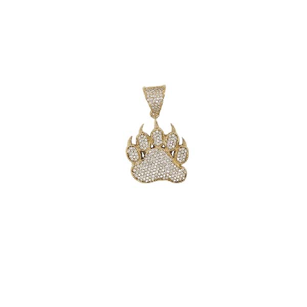 Dije de Huella de Oso con Circonias en Oro Amarillo de 14 K + Obsequio