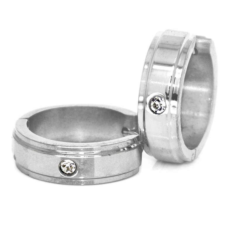 ARETES HUGGIES PARA MUJER DE ACERO CON PIEDRA