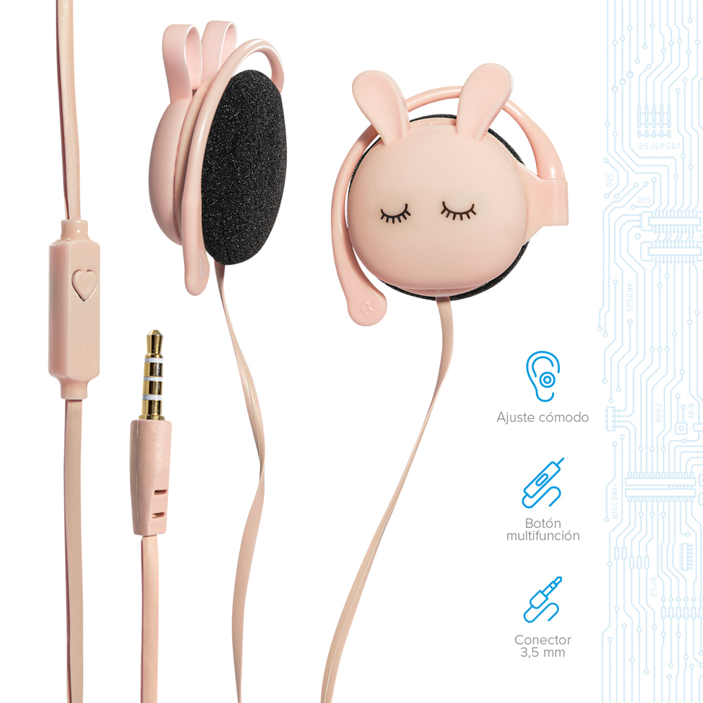 Audífonos In Ear Cómodos con Forma de Conejito Para Oídos Sensibles o Para Niños, Excelente Calidad de Audio
