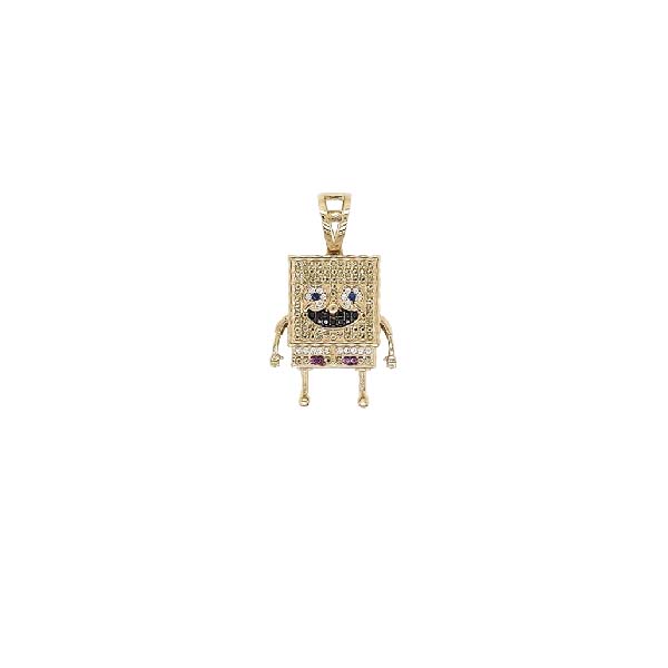 Dije del Personaje Bob Esponja en Oro Amarillo de 14 K + Obsequio