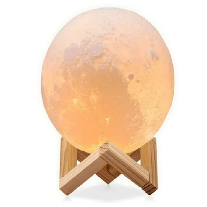 Lampara Luna 3d Táctil Multicolor Rgb 16 Cm Base Madera Usb
