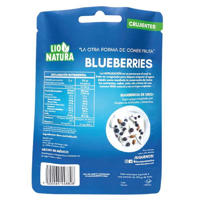 Mora Azul / Blueberry Liofilizada Enteras Botana Crujiente 100% Natural