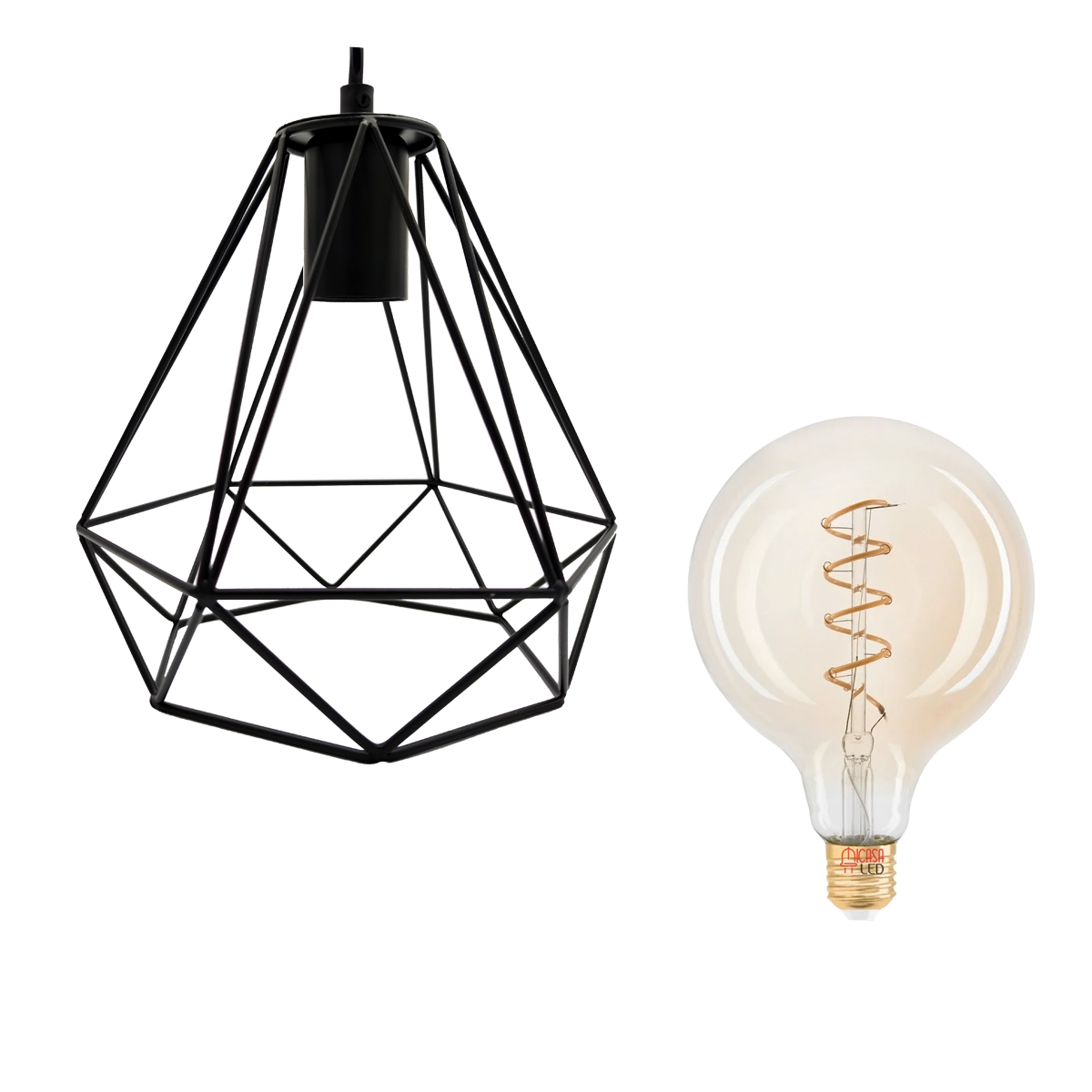 Lampara Colgante Diamante Negro Minimalista | Foco G125