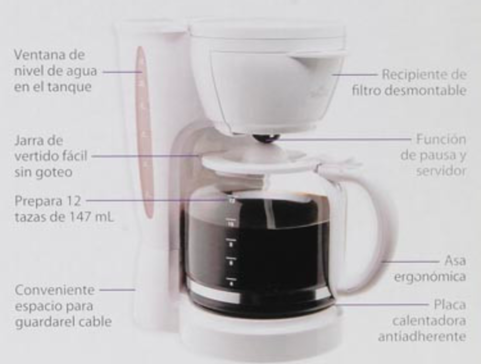 RIVAL | Cafetera de goteo | 12 Tazas | Jarra de Vidrio |Blanca | Encendido Switch | CM4306 | Renewed