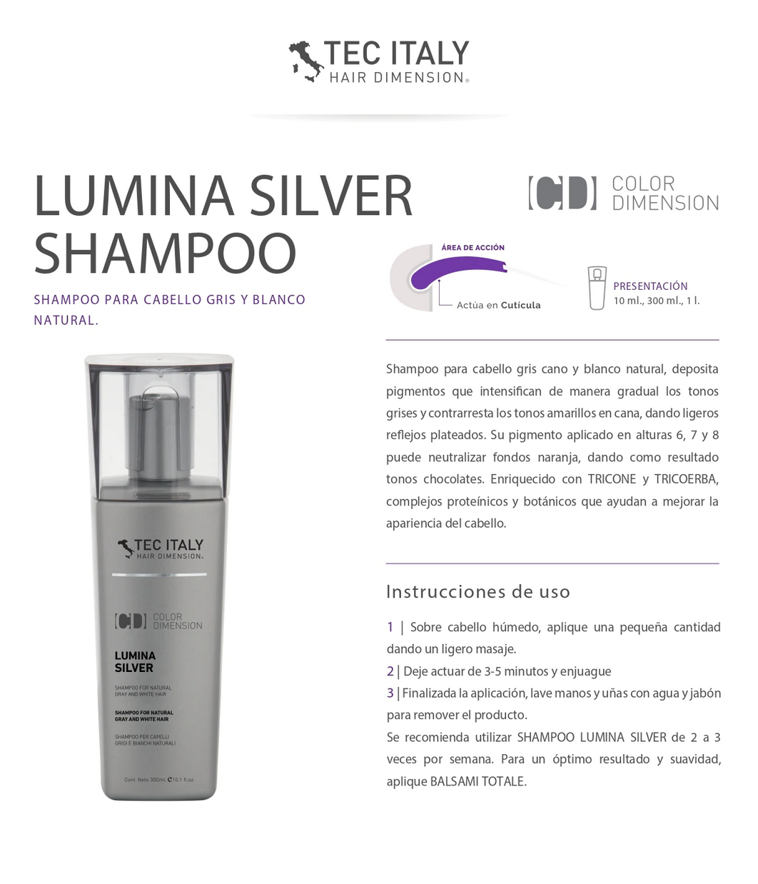 Tec Italy Lumina Purple Shampoo – 10,1 Oz / 300 Ml, Für Blonde & Graue Haare, Neutralisiert Gelbstiche
