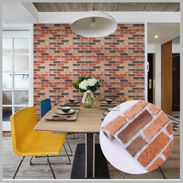 Papel Tapiz Autoadhesivo Ladrillo Clasico Rojo 10m X 45cm TP07