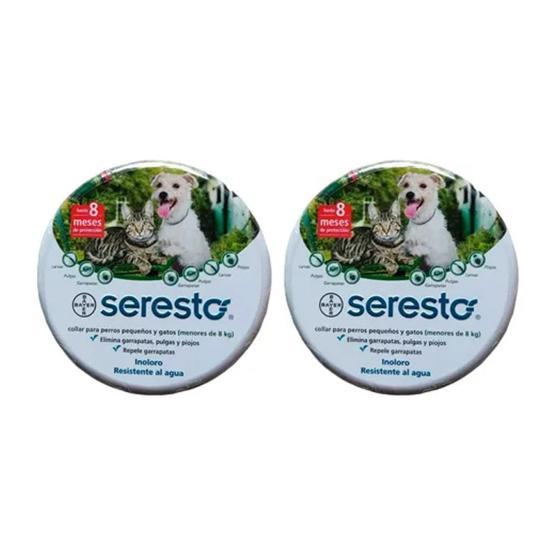 Pack 2 Pz Seresto Collar Bayer Antipulgas Perros Gatos Chico