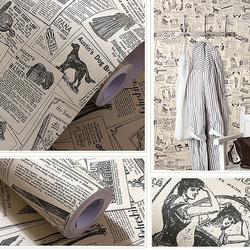 PAPEL TAPIZ ADHERIBLE VINTAGE PERIODICO 10m X 45cm TP30