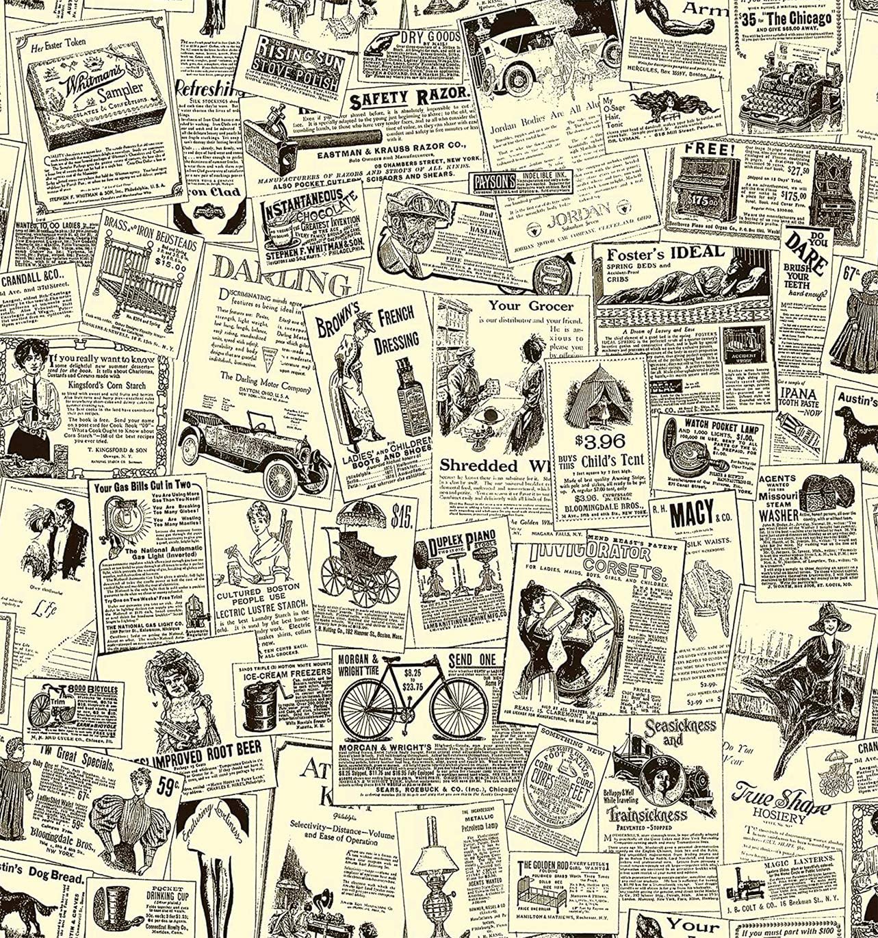 PAPEL TAPIZ ADHERIBLE VINTAGE PERIODICO 10m X 45cm TP30