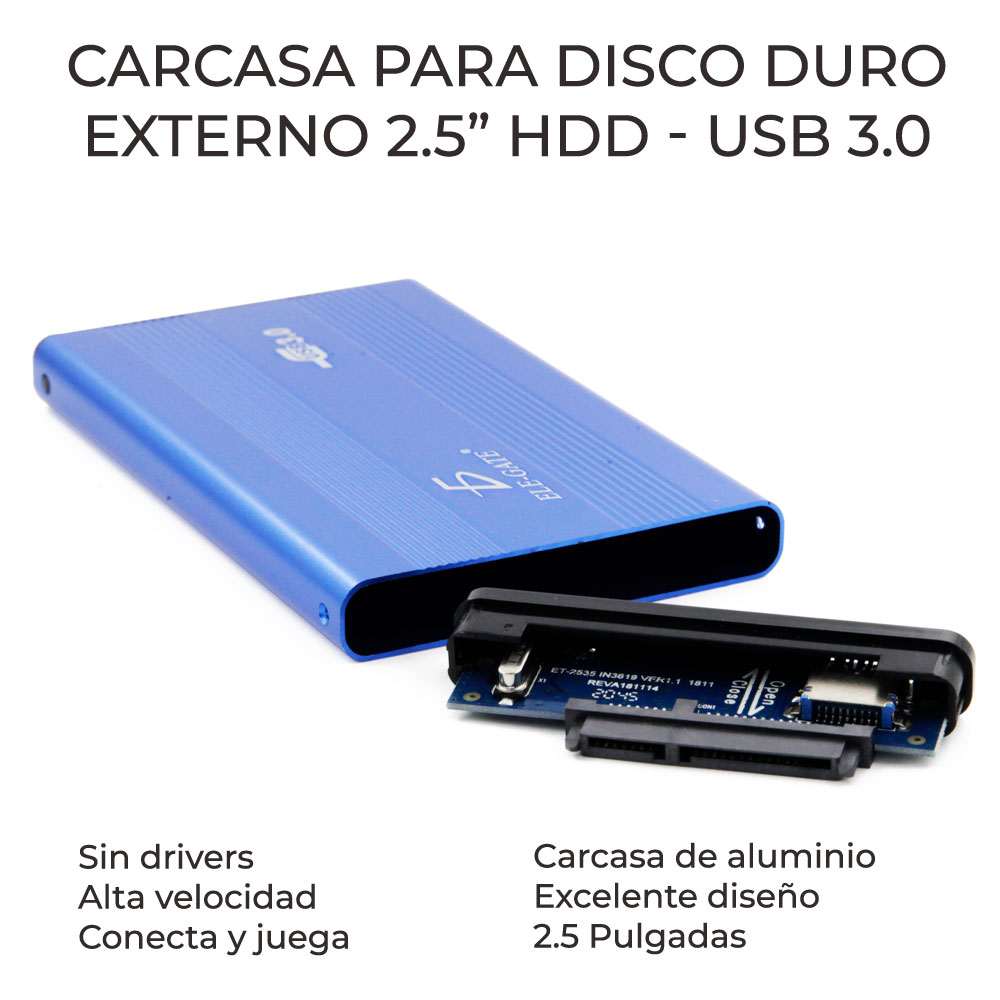 Gabinete, Adaptador, Case Externo 3.0 Para Disco Duro 2.5" Ele-Gate CON0830 Color Azul