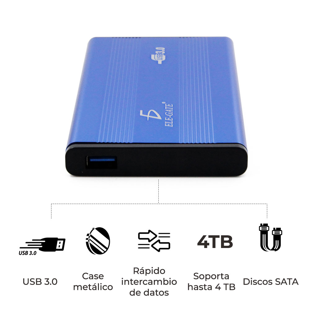 Gabinete, Adaptador, Case Externo 3.0 Para Disco Duro 2.5" Ele-Gate CON0830 Color Azul