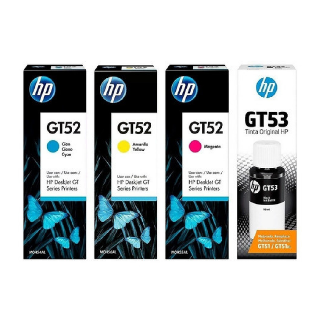 Kit 4 Botella Tinta Hp Gt53 Negro Gt52 Cian Magenta Amarilo Originales