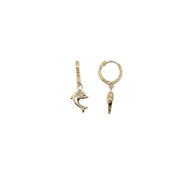 Aretes de Delfín Colgante en Oro Amarillo de 14 K + Obsequio