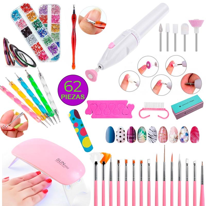 62 Piezas Kit Gelish Uñas Basico lampara Led Uv pincel, manicure y pedicura.