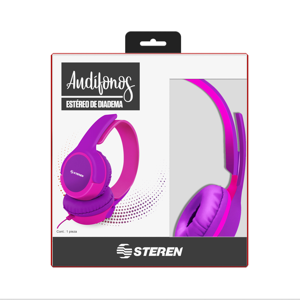 Audífono On Ear Steren con Acabos Suaves AUD-225 Cable de 1.5 mt y colores ideales para ti
