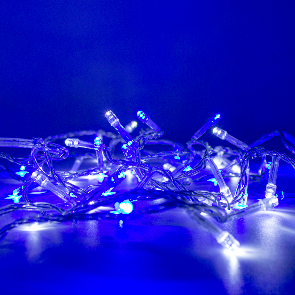 Serie Navideña De Luces Led 60 focos Azul/Blanca 8 Funciones Pack 12