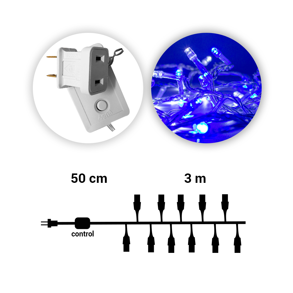 Serie Navideña De Luces Led 60 focos Azul/Blanca 8 Funciones Pack 12