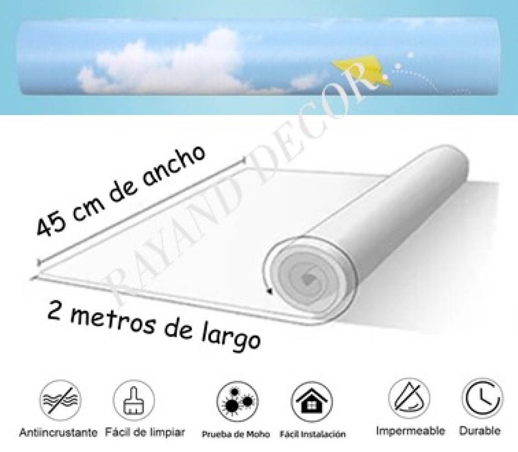 VINILO AUTOADHERIBLE PAISAJE NUBES CIELO 2m X 45cm TP62