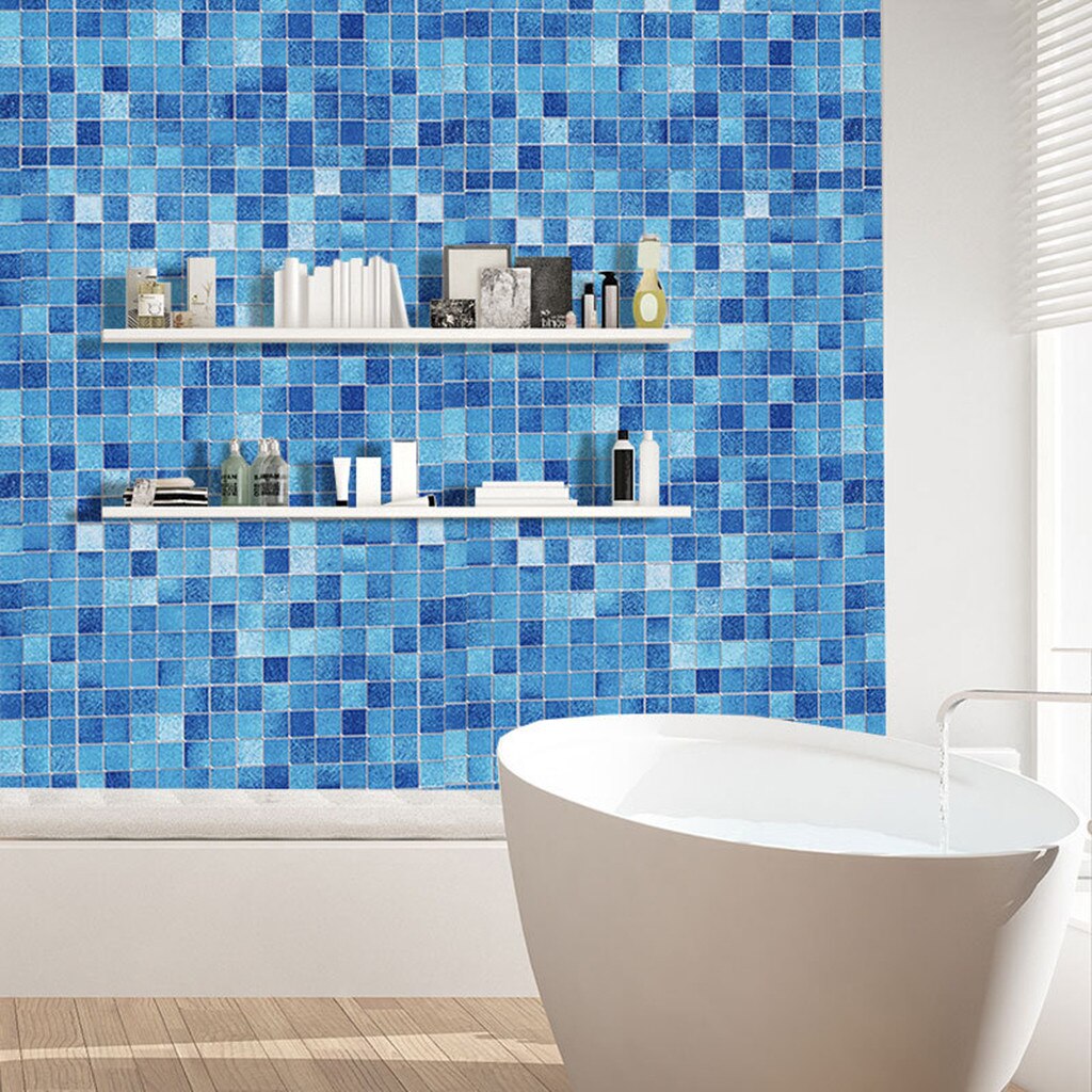 PAPEL TAPIZ ADHERIBLE COSINA AZULEJOS AZUL 2m X 45cm TP55