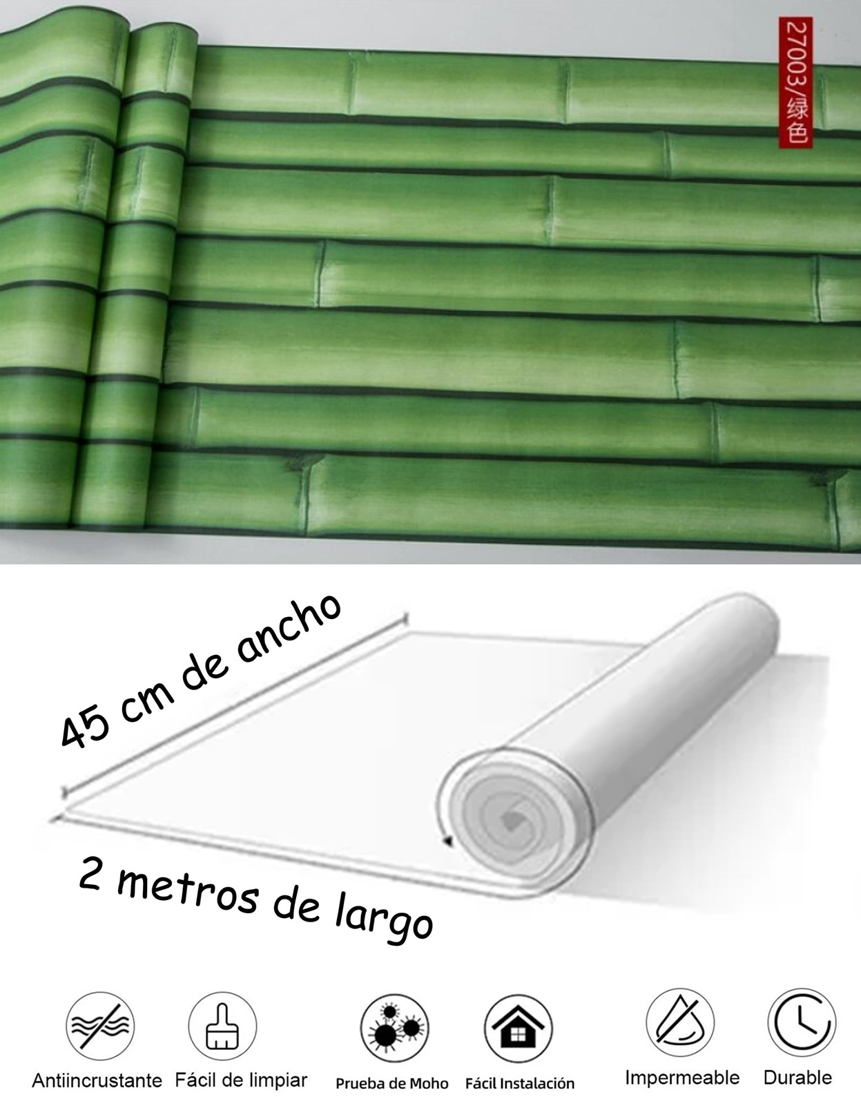 PAPEL TAPIZ ADHERIBLE BAMBU ROLLO 2m X 45cm TP51