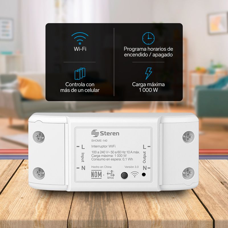 Interruptor On/Of Wi-Fi Steren SHOME-140 Emptrable a la Pared Compatible vía Wi-Fi