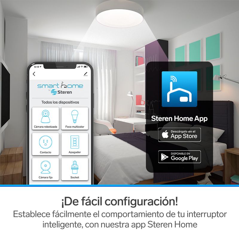 Interruptor On/Of Wi-Fi Steren SHOME-140 Emptrable a la Pared Compatible vía Wi-Fi