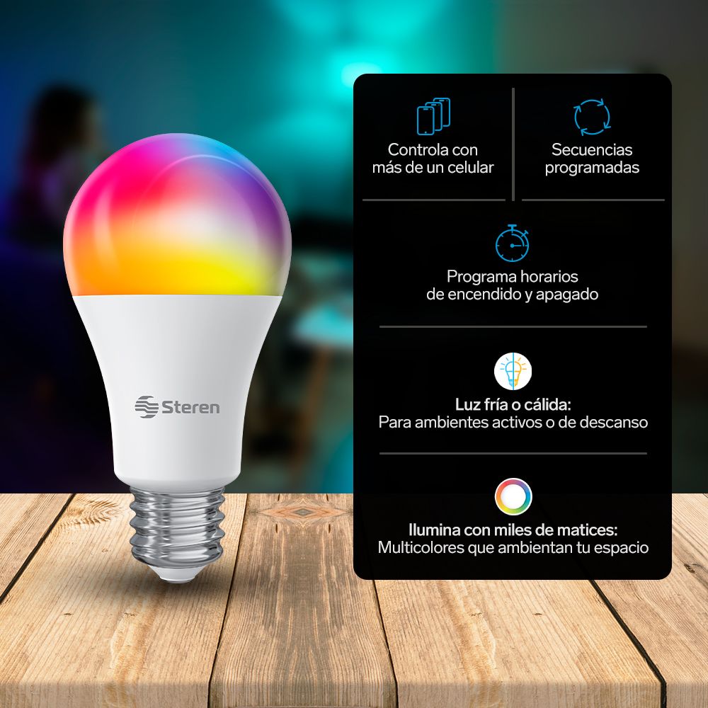 Foco Led Multicolor Wi-Fi Steren SHOME-120 se enciende vía Wi-Fi