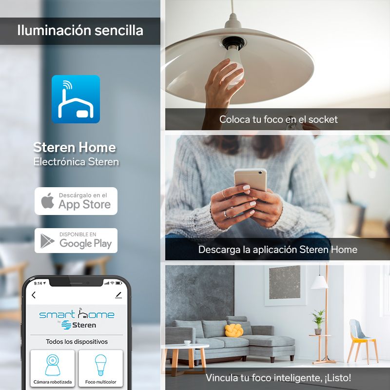 Foco Led Multicolor Wi-Fi Steren SHOME-120 se enciende vía Wi-Fi