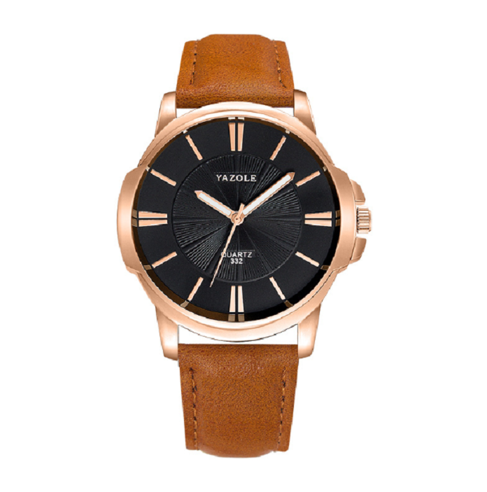 Reloj para Hombre con Caja correa Café bisel dorado Elegante casual yazole 332
