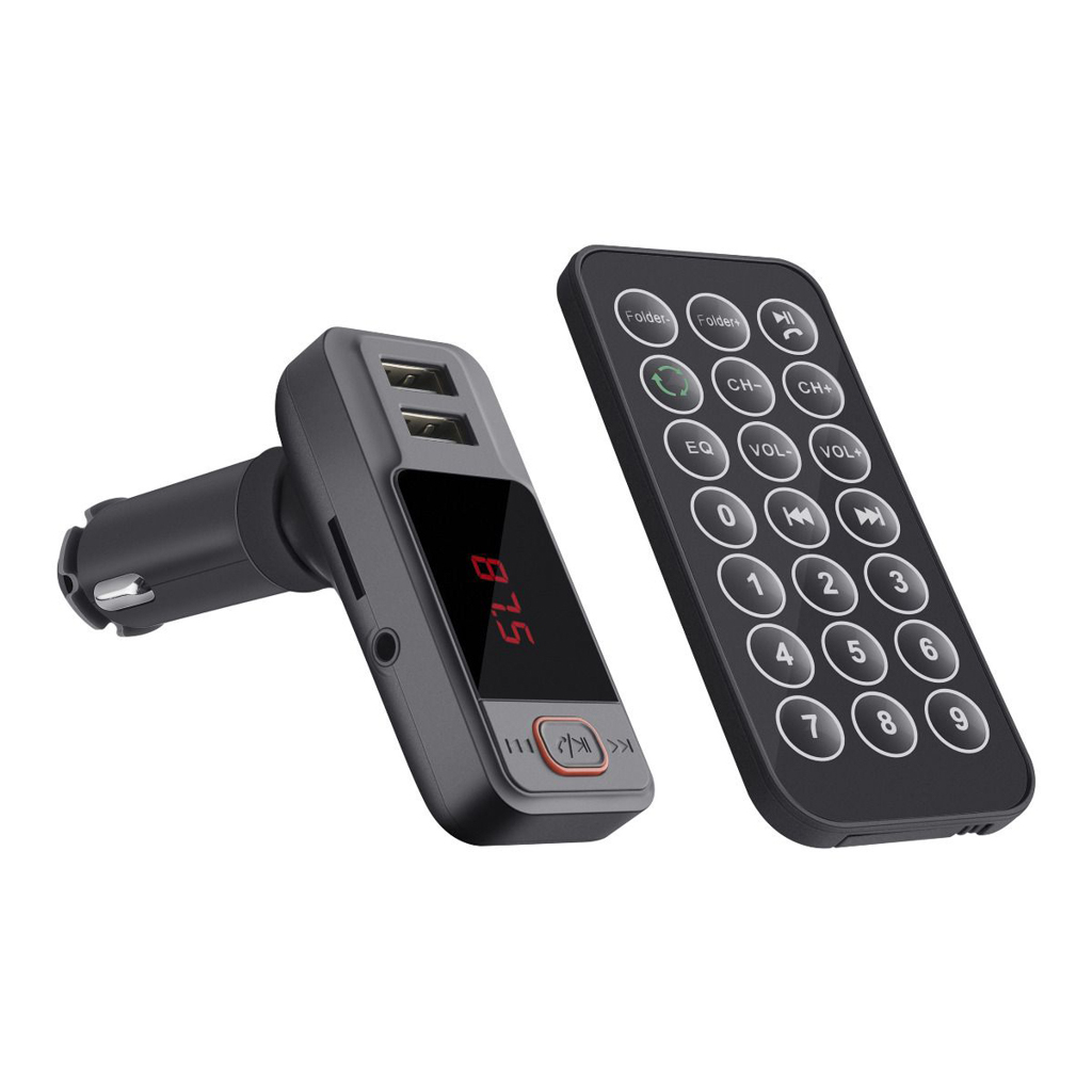 Transmisor FM Bluetooth* con cargador USB y reproductor MP3