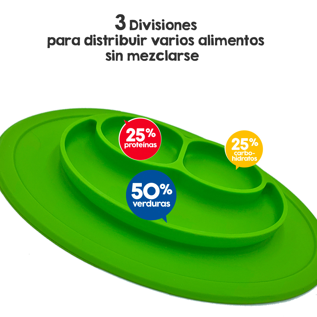Plato y Cuchara de Silicona Grado Alimenticio para Niño Niña con Divisiones para Alimentos Snacks Papillas Libre de BPA Libre PVC
