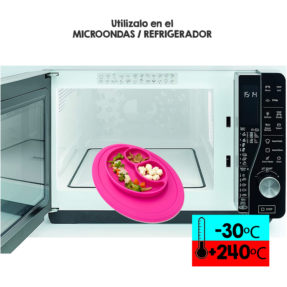 Plato y Cuchara de Silicona Grado Alimenticio para Niño Niña con Divisiones para Alimentos Snacks Papillas Libre de BPA Libre PVC