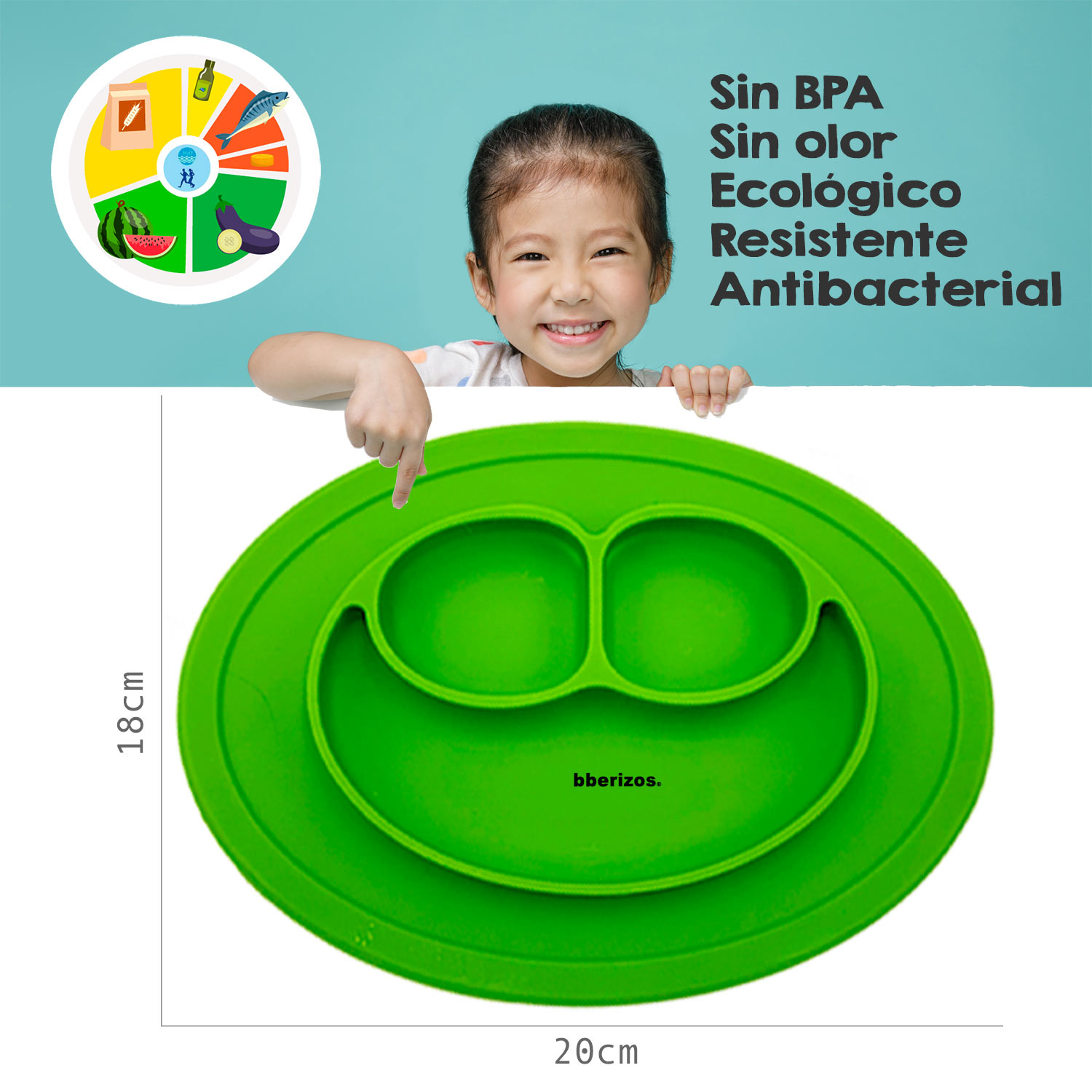 Plato y Cuchara de Silicona Grado Alimenticio para Niño Niña con Divisiones para Alimentos Snacks Papillas Libre de BPA Libre PVC
