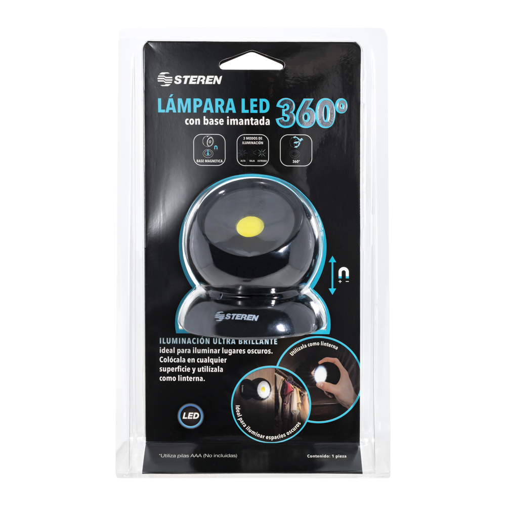 Mini Lámpara de LED Esférica con Base Magnética Steren LAM-263 con 3 Niveles