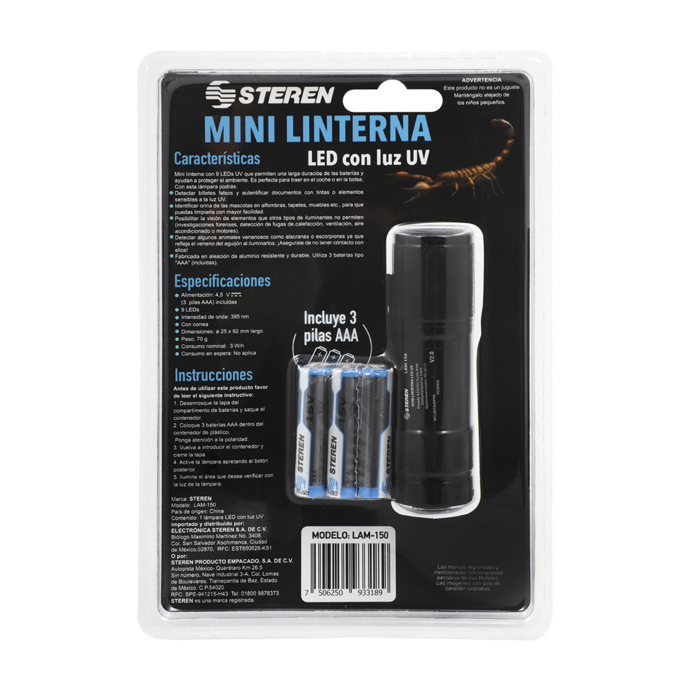 Mini Linterna de Luz UV Steren LAM-150 Fácil de Transportar